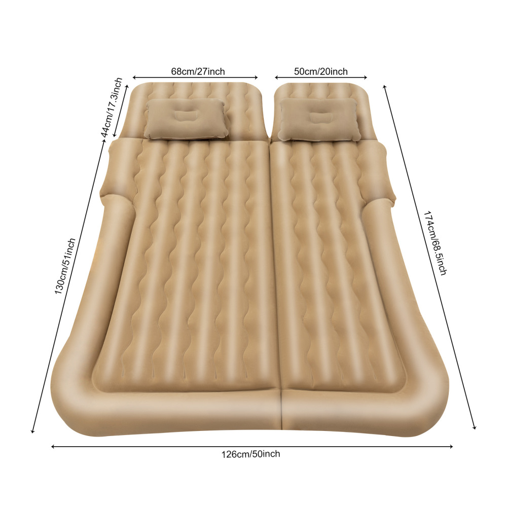 OUKANING Car Air Mattress SUV Truck Bed Air Mattress with Air Pump & Pillow,Storage Bag,Inflatable Flocking Air Mattresses for Camping,Travel (Beige)