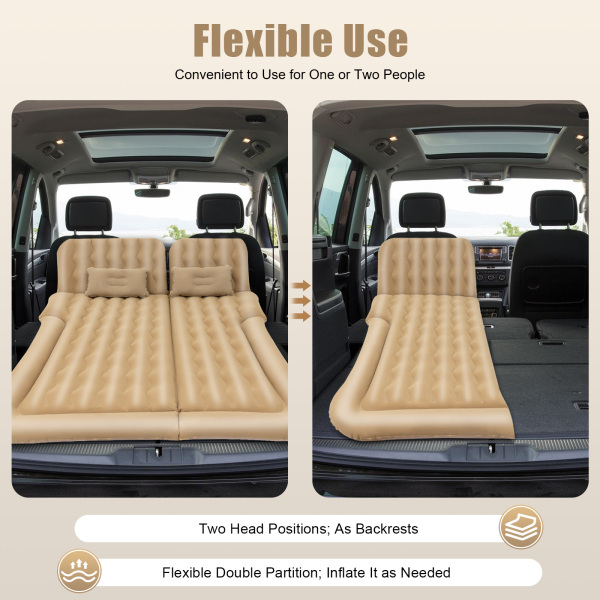 OUKANING Car Air Mattress SUV Truck Bed Air Mattress with Air Pump & Pillow,Storage Bag,Inflatable Flocking Air Mattresses for Camping,Travel (Beige)