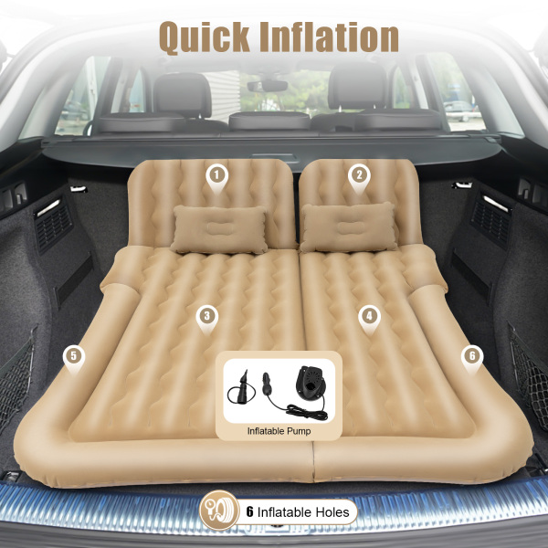 OUKANING Car Air Mattress SUV Truck Bed Air Mattress with Air Pump & Pillow,Storage Bag,Inflatable Flocking Air Mattresses for Camping,Travel (Beige)