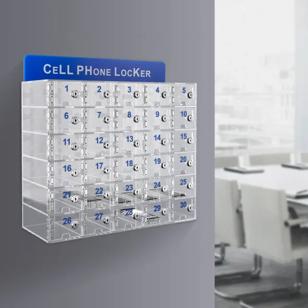 12-Slot Phone Locker Cabinet - Clear Acrylic Cell Phone Storage With Combination Locks