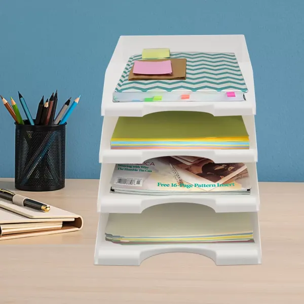 Paper tray desk organizer, stackable paper tray, letter tray (white)