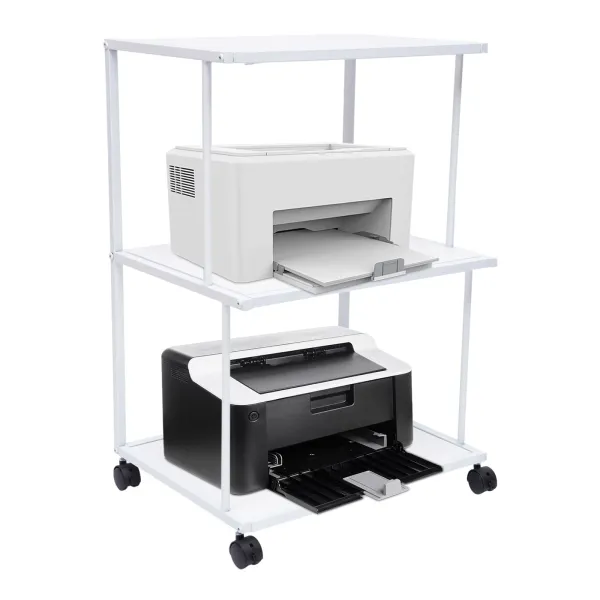 Printer Stand 3 Tier Freestanding Rolling Cart with Wheels Minimalist Modern Printer Mobile Desk Organizer Shelves