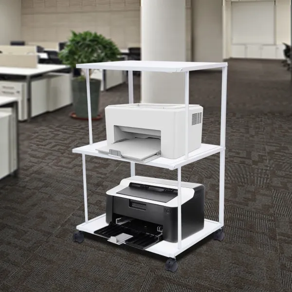 Printer Stand 3 Tier Freestanding Rolling Cart with Wheels Minimalist Modern Printer Mobile Desk Organizer Shelves