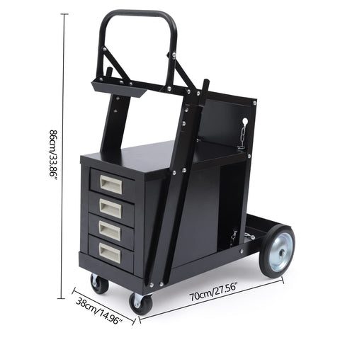 4 Drawer Cabinet Welding Cart, Plasma Cutter Heavy Duty Welding Carts with 4 Wheels and Tank Storage 176lbs Capacity