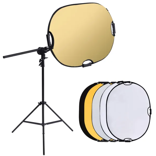Photography Reflector Stand Kit, 5-in-1 Collapsible Reflector Disc, with Light Stand and Reflector Clamp Holder Photography Reflector Stand Kit, 5-in-1 Collapsible Reflector Disc, with Light Stand and Reflector Clamp Holder