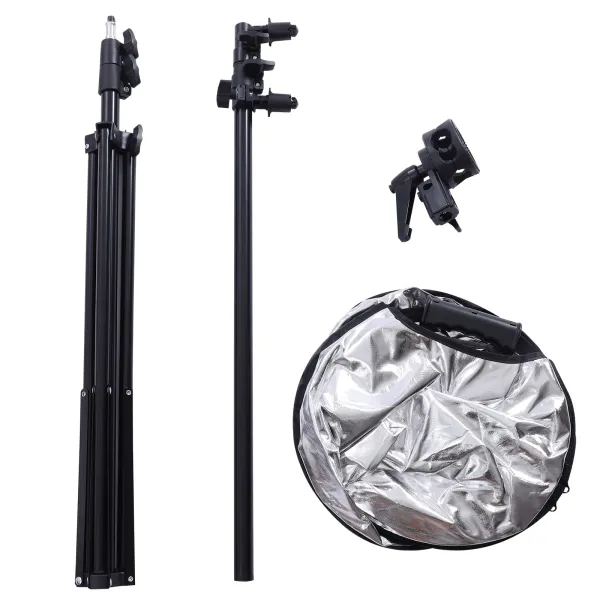 Photography Reflector Stand Kit, 5-in-1 Collapsible Reflector Disc, with Light Stand and Reflector Clamp Holder Photography Reflector Stand Kit, 5-in-1 Collapsible Reflector Disc, with Light Stand and Reflector Clamp Holder