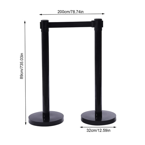 6 Packs Black Stanchion Post with 6.5 Foot Retractable Belt