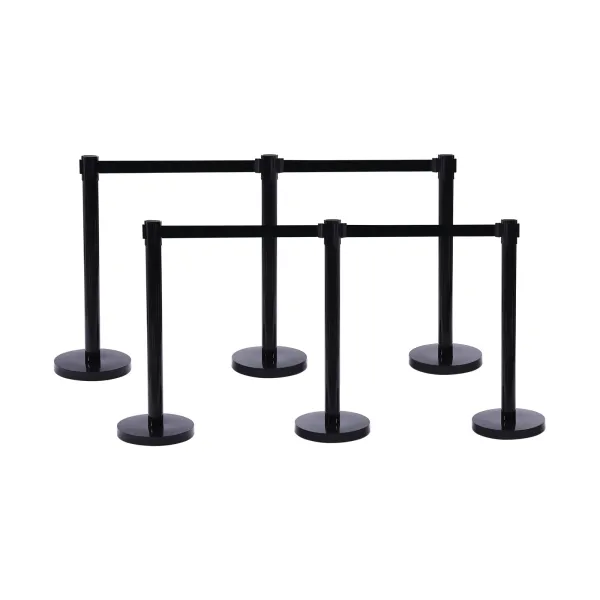 6 Packs Black Stanchion Post with 6.5 Foot Retractable Belt 35in Crowd Control Stanchion Heavy Duty Stanchion Pole Sign Rope