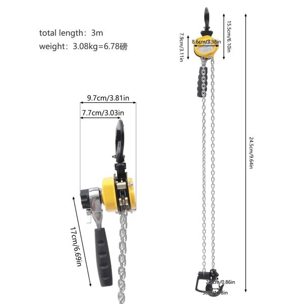 Mini Lever Block Chain Hoist Manual Chain Hoist 0.25Ton 550lbs 10FT Mini Chain Hoist Mini Puller Industrial Lever Chain Hoist with Lifting Hook