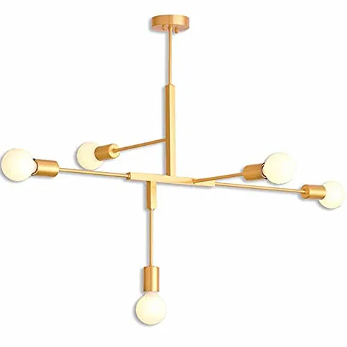 Chandelier 5 Light Brushed Brass Modern Pendant Lighting Gold Industrial Vintage Ceiling Light Fixture(Bulbs not Included)