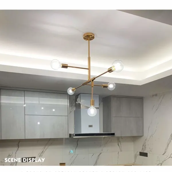 Chandelier 5 Light Brushed Brass Modern Pendant Lighting Gold Industrial Vintage Ceiling Light Fixture(Bulbs not Included)