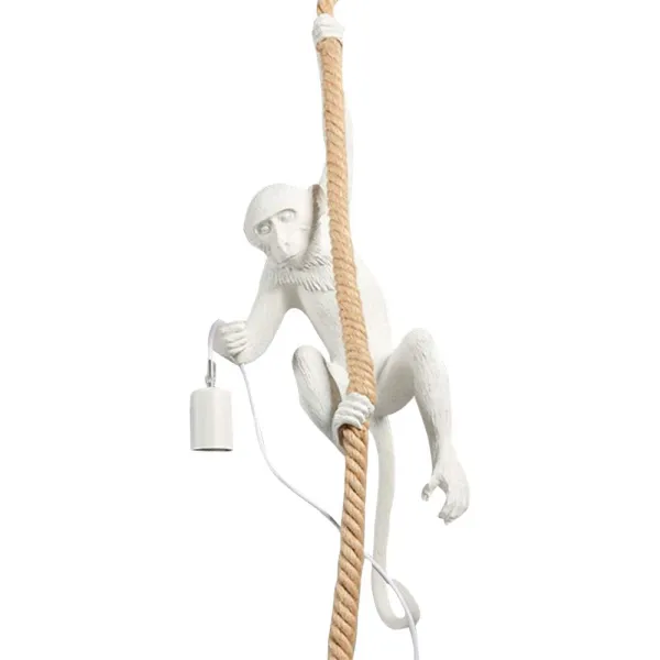 Monkey Chandelier on White Vintage Hemp Rope Monkey Pendant Light