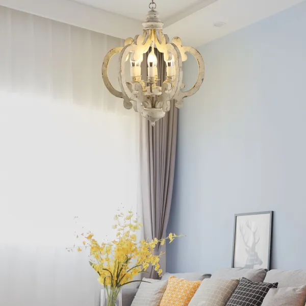 6-Lights Vintage Distressed Wooden Chandelier Chandeliers Hanging Ceiling Lamp