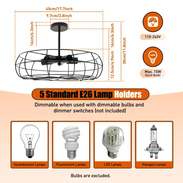 Retro Metal Cage Ceiling Light Semi Flush Mount Pendant Light Lamp E26 Bulb Base Retro Metal Cage Ceiling Light Semi Flush Mount Pendant Light Lamp E26 Bulb Base