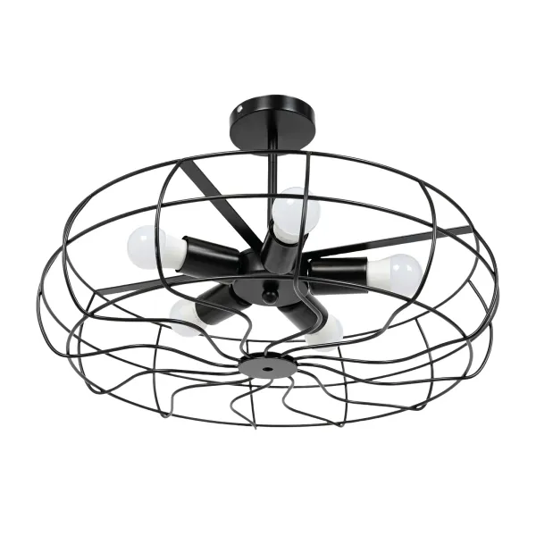 Retro Metal Cage Ceiling Light Semi Flush Mount Pendant Light Lamp E26 Bulb Base