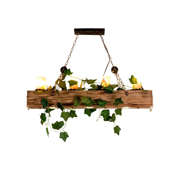 4 Lights Rectangle Wood Chandelier Lighting, Kitchen Island Lights, Vintage Ceiling Light for Farmhouse