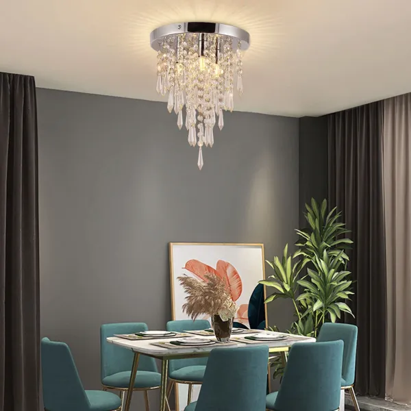 Oukaning Mini Crystal Chandelier,Modern K9 Crystal Ceiling Pendant Light with Raindrop Shape