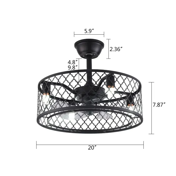 Ceiling Fan with Light,20 Inch Industrial Metal Lighting & Ceiling Fans with Remote Control - 3 Gear Wind Speeds