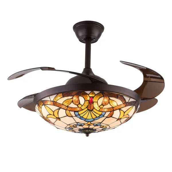 42” Oukaning Tiffany Black Fan Chandelier 1108 Style - Non Inverter Fan Blade