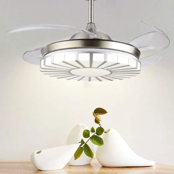 Three Light Colors Ceiling Fan 4 Retractable Blades for Living Room Bedroom-Ceiling Fans with Lights