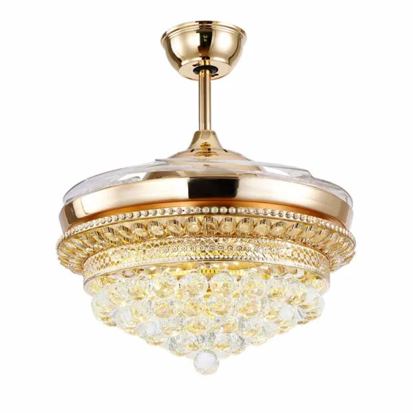 Crystal 42 inch Ceiling Fans with Lights and Remote Retractable Chandelier Fan