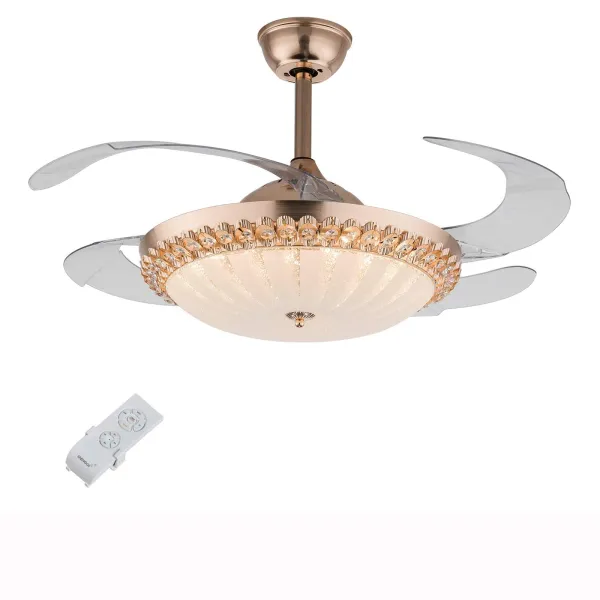 Modern Ceiling Fan Light with Remote Control, Dimmable LED Chandelier with Retractable Invisible Blades