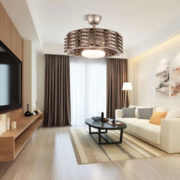FBA下架 Ceiling Fan with Light, 22” Bladeless LED Chandelier Lamp 3 Colors Changing with Remote Control