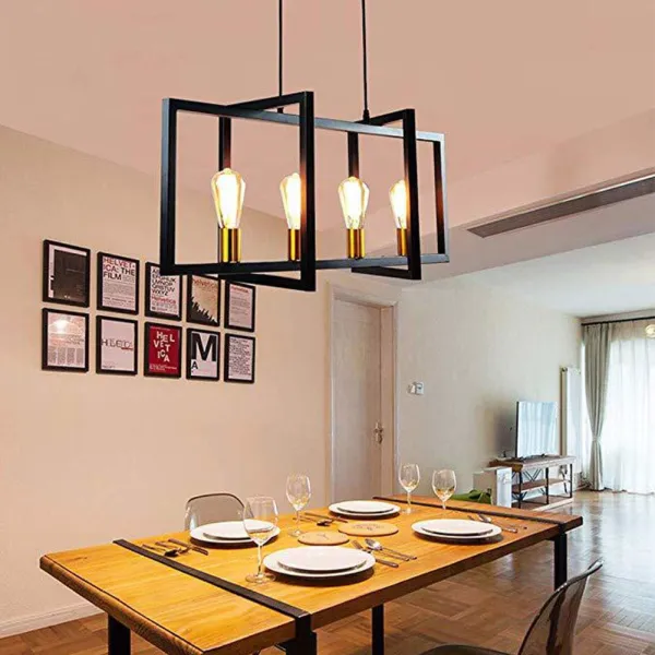 E27 * 4 Square Geometric Chandelier with Antique Brass Finish
