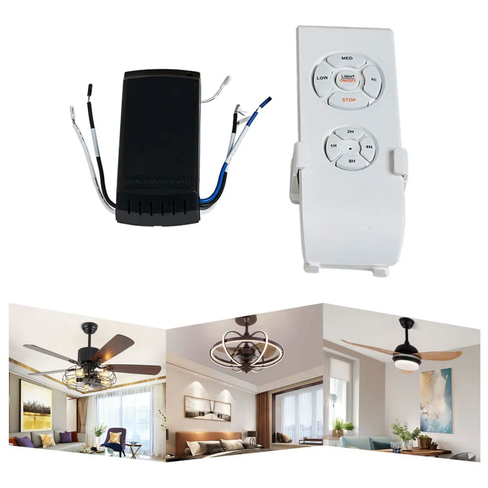 QIACHIP Universal Ceiling Fan & Light Remote Control Kit – 3 Speeds, 4 Timer Settings (1H/2H/4H/8H), Wireless Transmitter & Receiver For Home, Office, Hotel – No Relay, Silent Operation