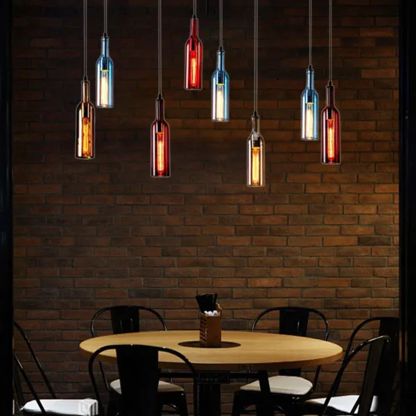 8 Heads Glass Bottle Chandelier, Industrial Ceiling Light Color Beer Bottle Retro Pendant Lamp