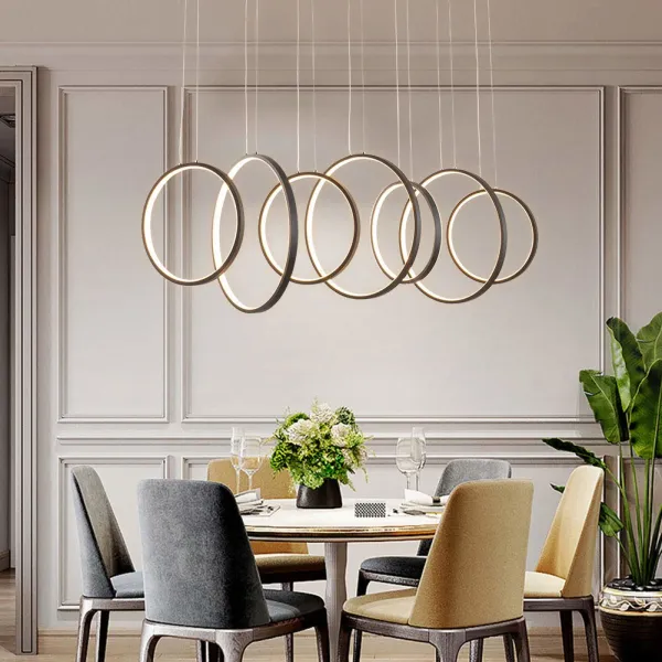 Oukaning 15.75 Inch 7 Heads Round Ring Black Chandelier Stepless Dimming