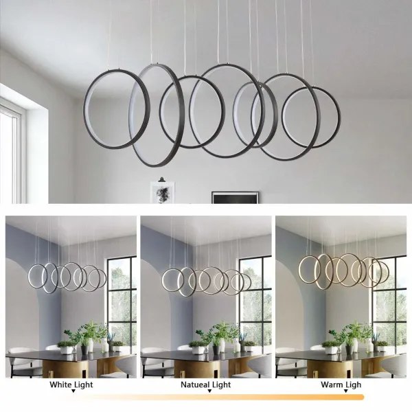 Oukaning 15.75 Inch 7 Heads Round Ring Black Chandelier Stepless Dimming