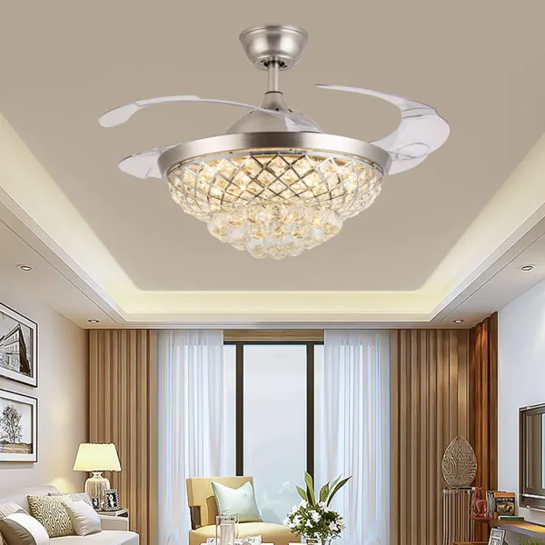 42” Silver Crystal Chandelier - Three-Color Dimmable & Remote Control