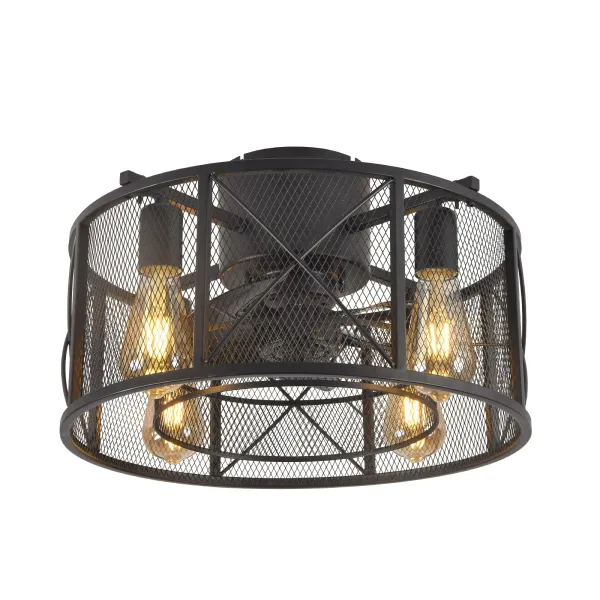 Black Caged Ceiling Fan with Lights 18'' Industrial Bladeless Ceiling Fan with Remote Control Enclosed Ceiling Fan Chandelier