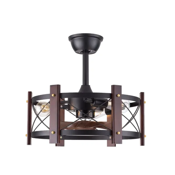 18” Industrial Ceiling Fan with LED Light Remote Control, 3-Speed 7 Wood Blades