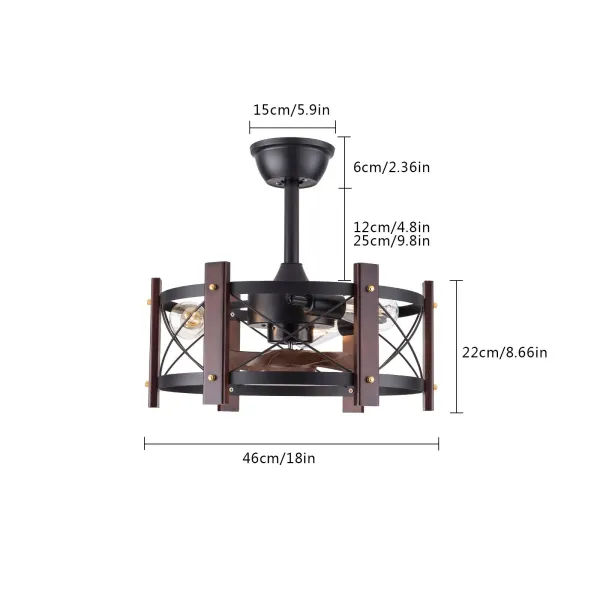 18” Industrial Ceiling Fan with LED Light Remote Control, 3-Speed 7 Wood Blades