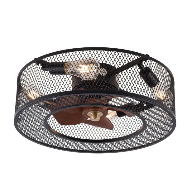 20'' Modern Caged Ceiling Fan with Light and Remote Control 3 Speed Wind,  Black 7 Blade Metal LampshadeIndustrial Ceiling Fan Lights
