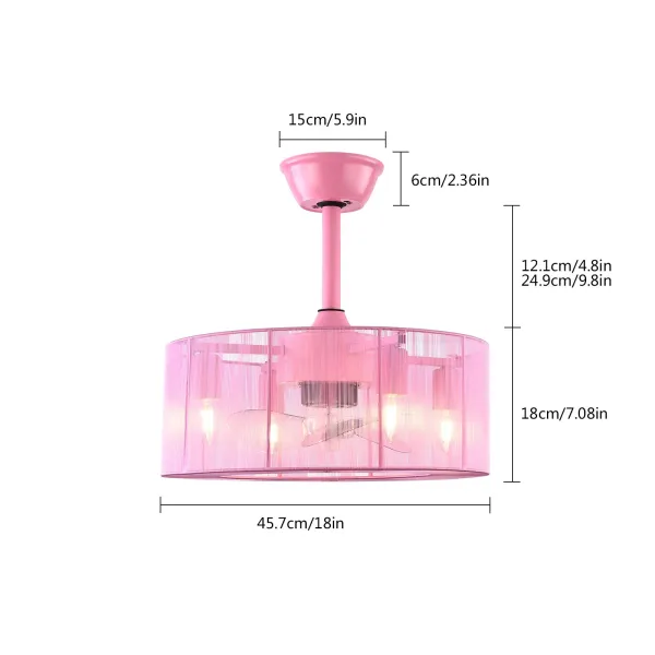 18” Industrial Caged Ceiling Fan with Lights Remote Control Pink Wire Shade Fandalier Ceiling Fan Light Enclosed Ceiling Fan