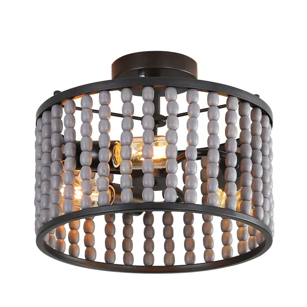 Wood Bead Chandelier Farmhouse Pendant Ceiling Light Rustic bohemian Lamp 3xE26