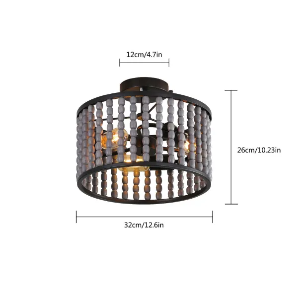 Wood Bead Chandelier Farmhouse Pendant Ceiling Light Rustic bohemian Lamp 3xE26