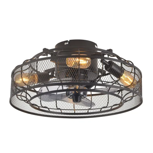 Caged Ceiling Fan with Light, 18'' Industrial Ceiling Fan with Lights Remote Control, 3 Adjustable Wind Speeds(NO Bulbs)