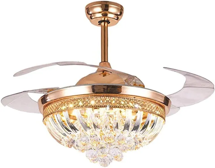 42” Crystal Ceiling Fan Fandelier with Remote Retractable Blade Light Chandelier Modern Led Lighting