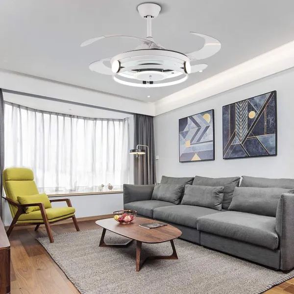 Oukaning 42 inch LED Chandelier Fan Lights with Remote Control Fandelier for Bedroom Dinning Room Living Room