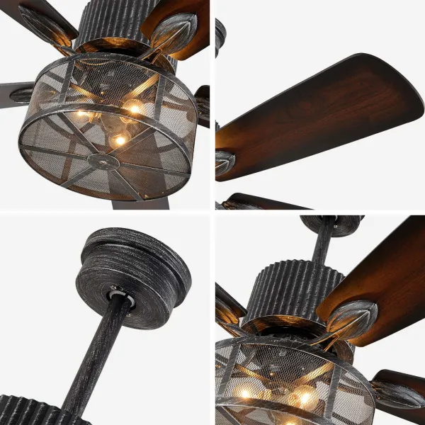 52 Inch Retro Industrial Ceiling Fan Chandelier 5 Wooden Blade Ceiling Fan with Light 52 Inch Retro Industrial Ceiling Fan Chandelier 5 Wooden Blade Ceiling Fan with Light