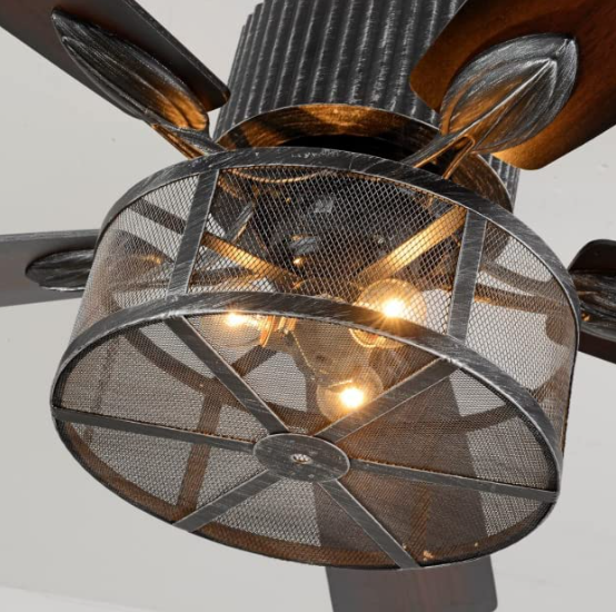 52 Inch Retro Industrial Ceiling Fan Chandelier 5 Wooden Blade Ceiling Fan with Light