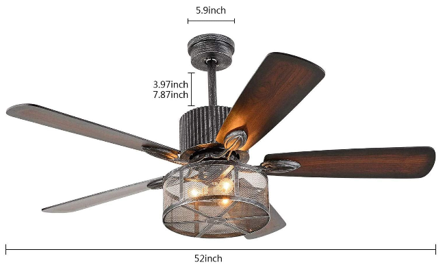 52 Inch Retro Industrial Ceiling Fan Chandelier 5 Wooden Blade Ceiling Fan with Light