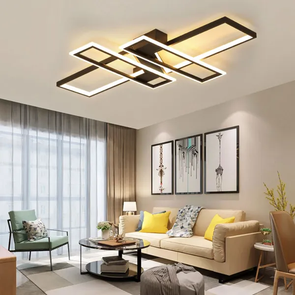 Oukaning 90CM x 50CM × 9CM 6000K 80W LED Black Ceiling Light - 4 Squares Metal Acrylic Flush Mount Ceiling Lamp Fixture