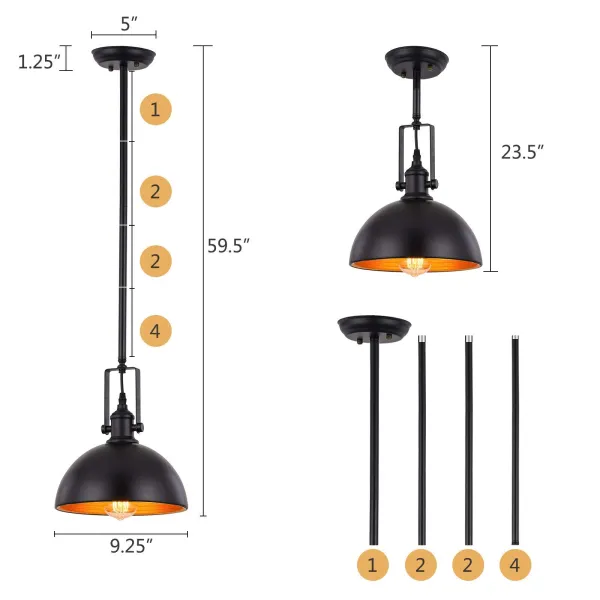 Industrial Black Chandelier Barn Lighting Fixture Farmhouse Ceiling Light Adjustable Height