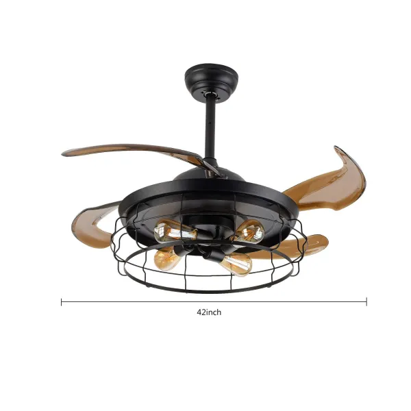 Oukaning Ceiling Fan with Light Industrial Ceiling Light Retractable Blades with remote control