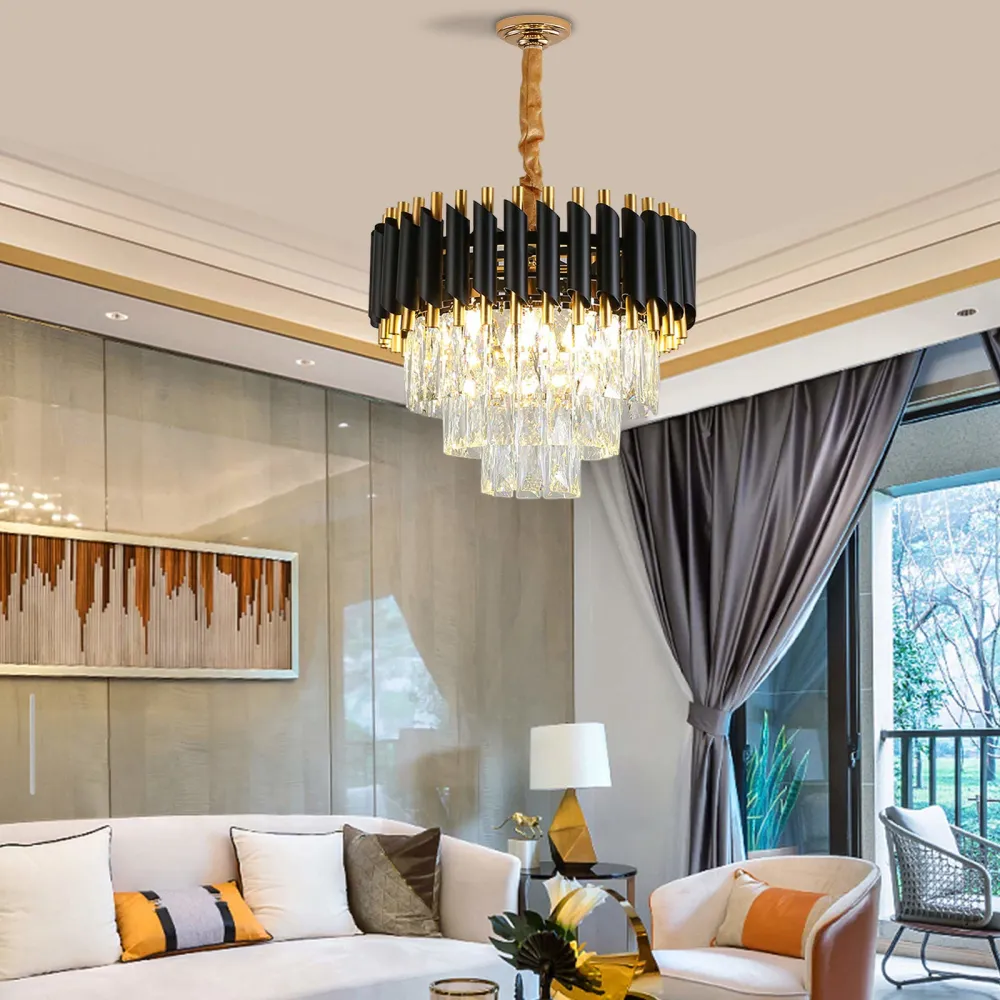 Modern Luxury Crystal Chandelier Light, 4 Tiers Raindrop Crystals, image size:1000x1000